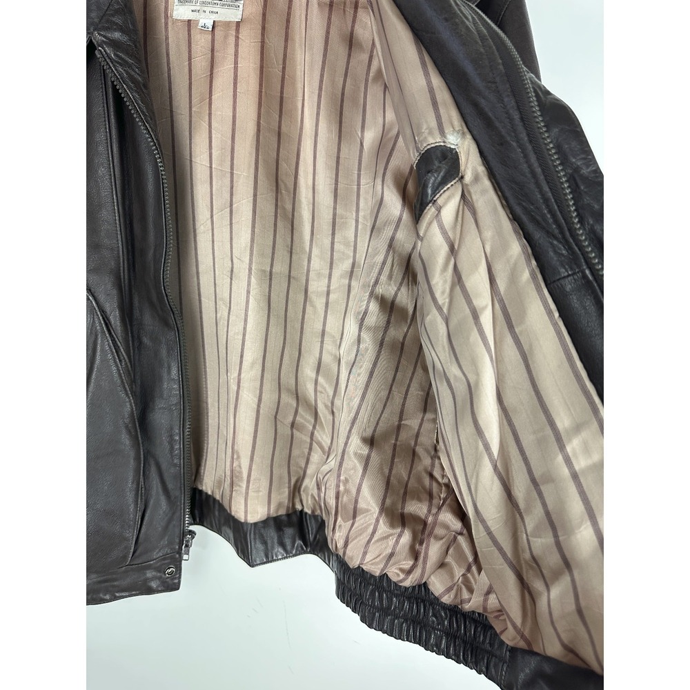 Vtg London Towne Leather Jacket Men's Large Brown Bomber Distressed 90s Style - Picture 10 of 16